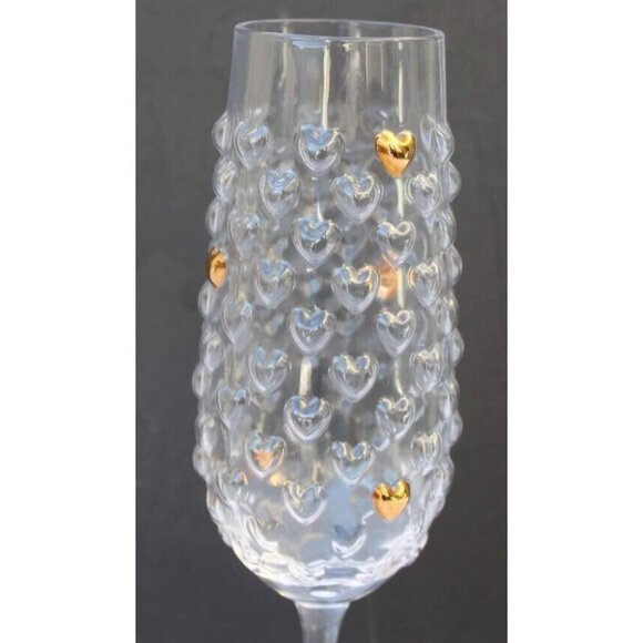 New Bubble Hearts Gold Valentines Day Love Glass Champagne Flute - Picture 3 of 3